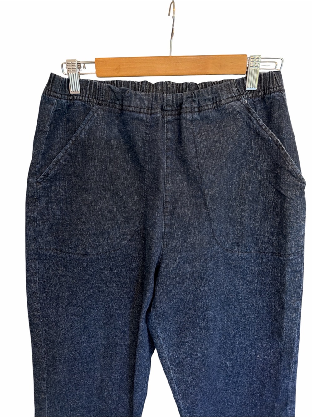 Barrel Leg Denim Pants High Rise Pull On Elastic Waist Utility Jeans Size L - Picture 8 of 8